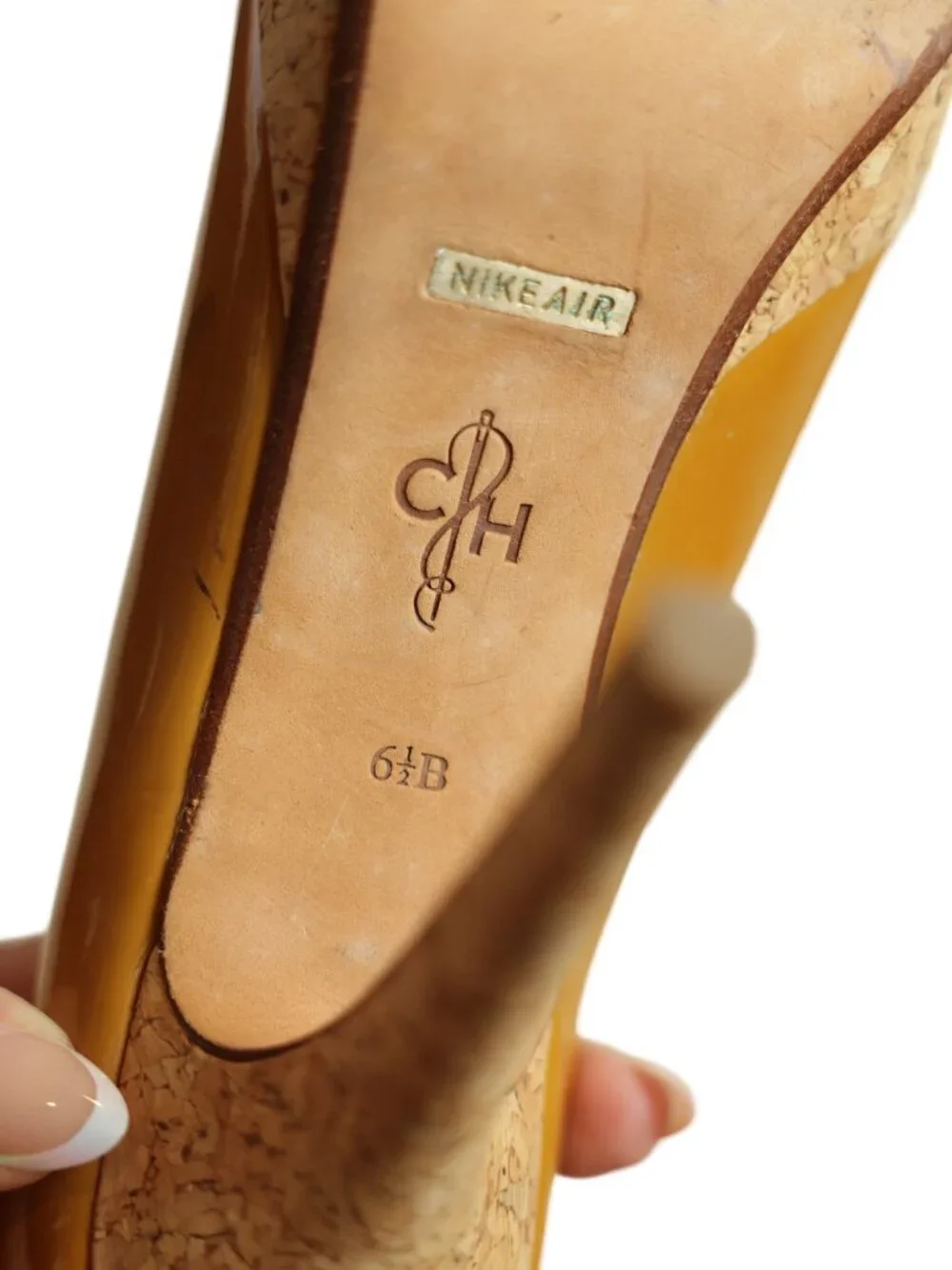 Cole Haan Mariela Nike Air Patent Leather Cork Peep Toe Heels 6.5B